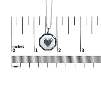 Silver 5/8 Cttw Blue Diamond Mirror Plate Heart and Diamond Halo Pendant Necklace