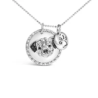 Silver 1/4 Cttw White and Black Diamond Pitbull Dog Charm 18" Pendant Necklace
