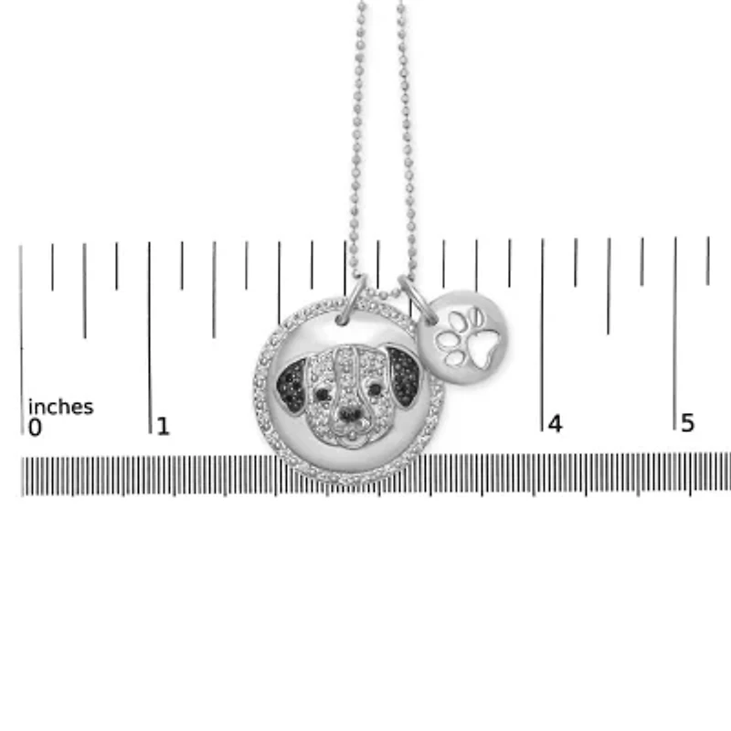 Silver 1/4 Cttw White and Black Diamond Pitbull Dog Charm 18" Pendant Necklace