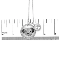 Silver 1/4 Cttw White and Black Diamond Pitbull Dog Charm 18" Pendant Necklace