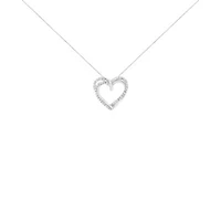 Silver 1/4 cttw Prong Set Round-Cut Diamond Woven Double Heart 18" Pendant Necklace