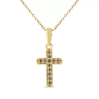 10K Yellow Gold Flashed Silver 1/4 Cttw Champagne Diamond Cross Pendant Necklace -