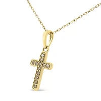 10K Yellow Gold Flashed Silver 1/4 Cttw Champagne Diamond Cross Pendant Necklace -