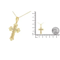 10K Yellow Flashed Silver 1/4 Cttw Champagne Diamond Filigree Cross Pendant Necklace