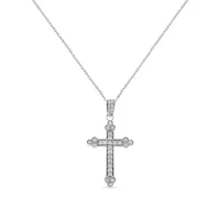 Silver 1/4 Cttw Prong Set Round-Cut Diamond Cross 18" Pendant Necklace -