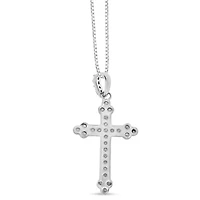 Silver 1/4 Cttw Prong Set Round-Cut Diamond Cross 18" Pendant Necklace -