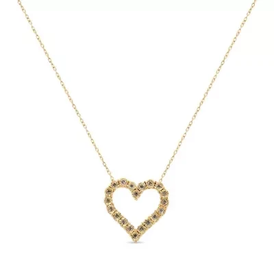 10K Yellow Gold over Silver 1/2 Cttw Champagne Diamond Heart Pendant Necklace - 18"