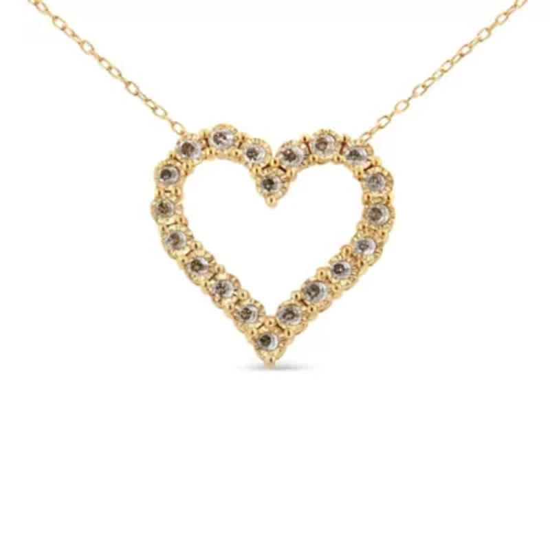 10K Yellow Gold over Silver 1/2 Cttw Champagne Diamond Heart Pendant Necklace - 18"