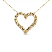10K Yellow Gold over Silver 1/2 Cttw Champagne Diamond Heart Pendant Necklace - 18"