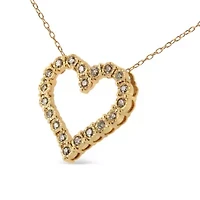 10K Yellow Gold over Silver 1/2 Cttw Champagne Diamond Heart Pendant Necklace - 18"