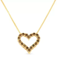 14K Yellow Gold Plated Silver 1.0 Cttw Champagne Diamond Heart Pendant Necklace -