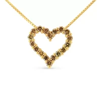 14K Yellow Gold Plated Silver 1.0 Cttw Champagne Diamond Heart Pendant Necklace -