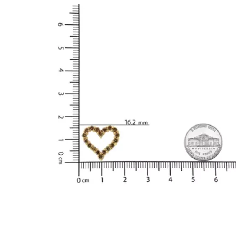 14K Yellow Gold Plated Silver 1.0 Cttw Champagne Diamond Heart Pendant Necklace -