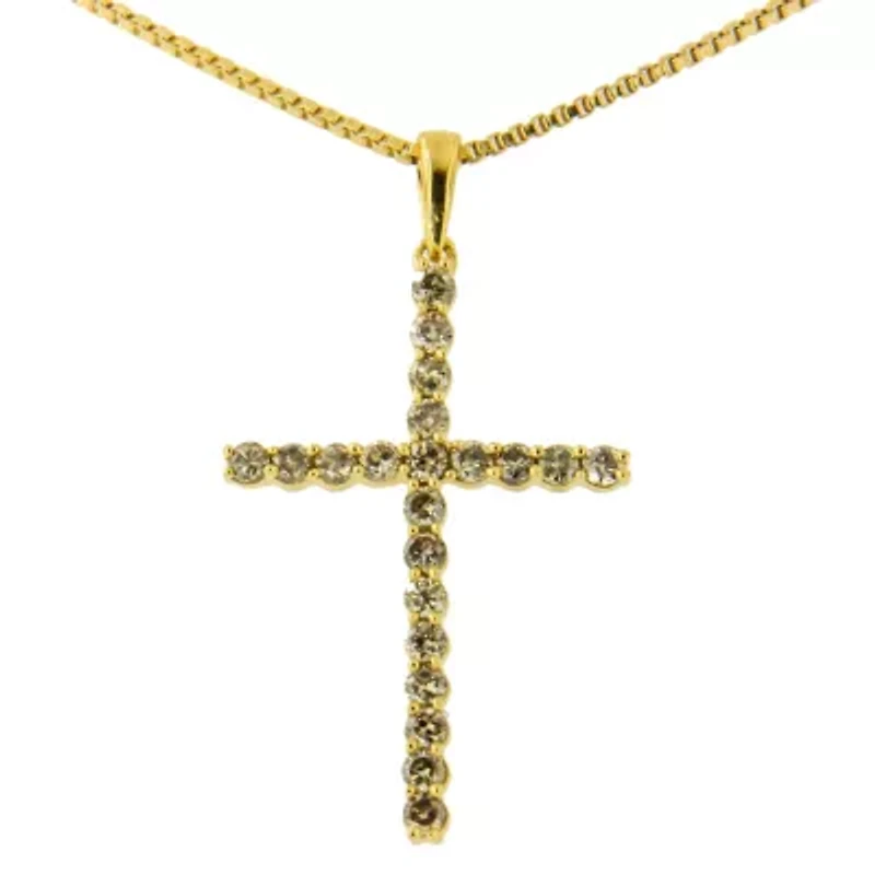 14K Yellow Gold Plated Silver 1/2 Cttw Champagne Diamond Cross Pendant Necklace -