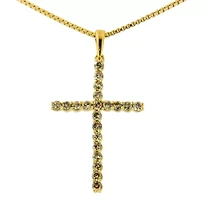 14K Yellow Gold Plated Silver 1/2 Cttw Champagne Diamond Cross Pendant Necklace -