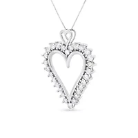 .925 Sterling Silver 1 3/4 Cttw Round Diamond Lined Open Heart Pendant 18" Necklace