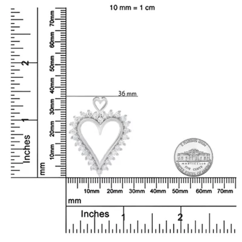 .925 Sterling Silver 1 3/4 Cttw Round Diamond Lined Open Heart Pendant 18" Necklace