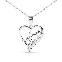 .925 Sterling Silver 1/4 Cttw Diamond "Mom" and Open Heart 18" Pendant Necklace