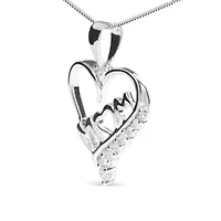 .925 Sterling Silver 1/4 Cttw Diamond "Mom" and Open Heart 18" Pendant Necklace