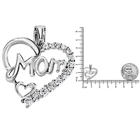 .925 Sterling Silver 1/4 Cttw Round Diamond "Mom" Heart Pendant 18" Necklace