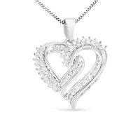 .925 Sterling Silver 1/2 Cttw Diamond Double Row Openwork Heart Pendant 18" Necklace