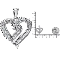 .925 Sterling Silver 1/2 Cttw Diamond Double Row Openwork Heart Pendant 18" Necklace