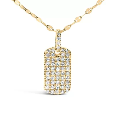 18K Yellow Gold PlatedSilver 1/3 Cttw Diamond Studded Dog Tag 18" Pendant Necklace