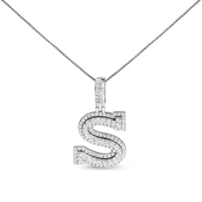 Lab Created .925 Sterling Silver 1 1/10 Cttw Round Lab-Grown Diamond "S" Pendant Necklace - 18"
