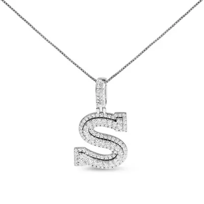 Lab Created .925 Sterling Silver 1 1/10 Cttw Round Lab-Grown Diamond "S" Pendant Necklace - 18"