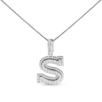 Lab Created .925 Sterling Silver 1 1/10 Cttw Round Lab-Grown Diamond "S" Pendant Necklace - 18"