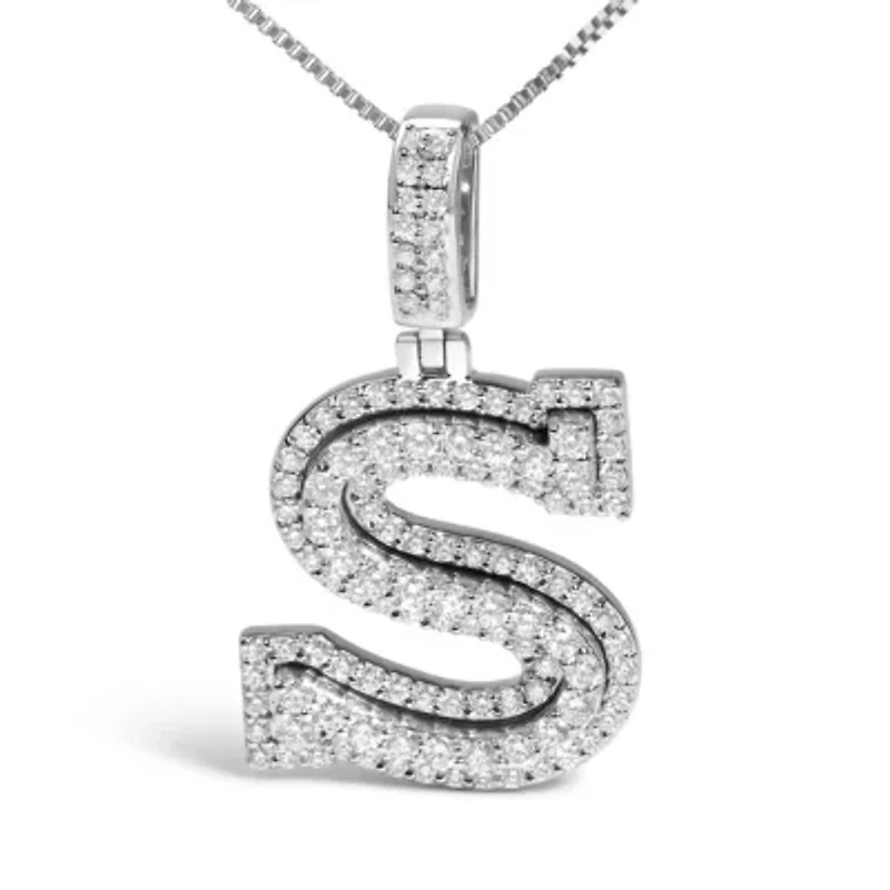 Lab Created .925 Sterling Silver 1 1/10 Cttw Round Lab-Grown Diamond "S" Pendant Necklace - 18"