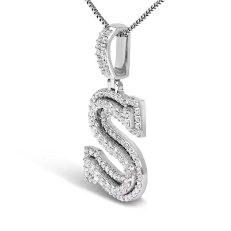 Lab Created .925 Sterling Silver 1 1/10 Cttw Round Lab-Grown Diamond "S" Pendant Necklace - 18"