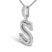Lab Created .925 Sterling Silver 1 1/10 Cttw Round Lab-Grown Diamond "S" Pendant Necklace - 18"