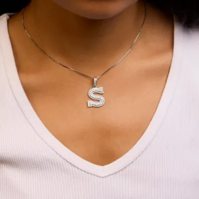 Lab Created .925 Sterling Silver 1 1/10 Cttw Round Lab-Grown Diamond "S" Pendant Necklace - 18"