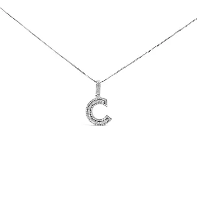 Lab Created .925 Sterling Silver 4/5 Cttw Round Lab-Grown Diamond "C" Pendant Necklace - 18"