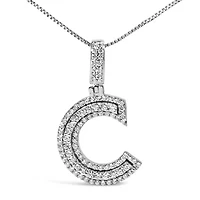 Lab Created .925 Sterling Silver 4/5 Cttw Round Lab-Grown Diamond "C" Pendant Necklace - 18"