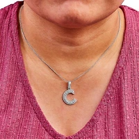 Lab Created .925 Sterling Silver 4/5 Cttw Round Lab-Grown Diamond "C" Pendant Necklace - 18"