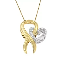 10K Yellow Gold and .925 Sterling Silver 1/10 cttw Diamond Heart Pendant Necklace