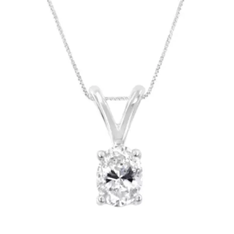 IGI Certified 10KT White Gold Diamond Oval Pendant Necklace