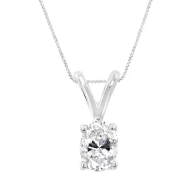 IGI Certified 10KT White Gold Diamond Oval Pendant Necklace