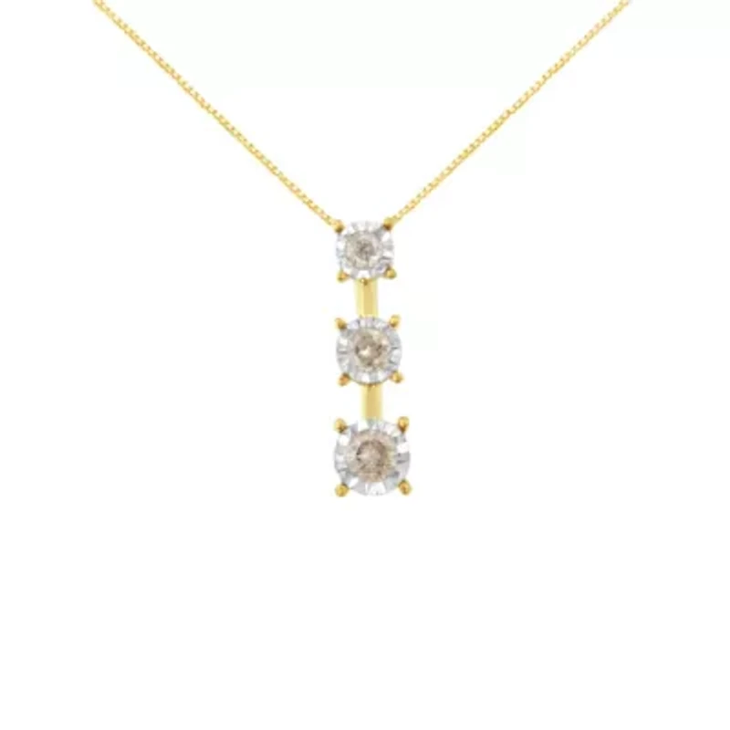 10K Yellow Gold 1/4 cttw Diamond Graduating 3 Stone Drop 18" Pendant Necklace