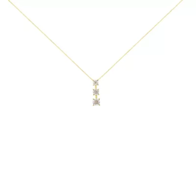 10K Yellow Gold 1/4 cttw Diamond Graduating 3 Stone Drop 18" Pendant Necklace