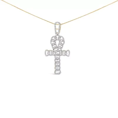 10K Yellow Gold 1.00 Cttw Ankh Cross Pendant -18" Inches