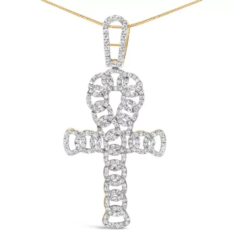 10K Yellow Gold 1.00 Cttw Ankh Cross Pendant -18" Inches