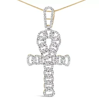 10K Yellow Gold 1.00 Cttw Ankh Cross Pendant -18" Inches