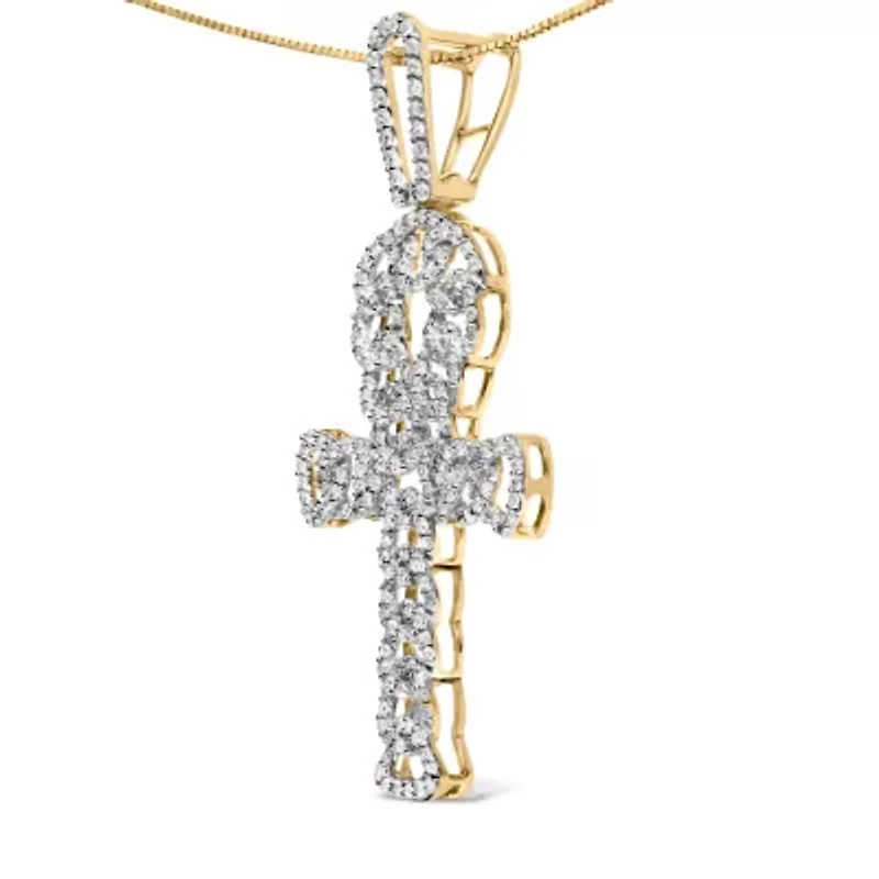 10K Yellow Gold 1.00 Cttw Ankh Cross Pendant -18" Inches