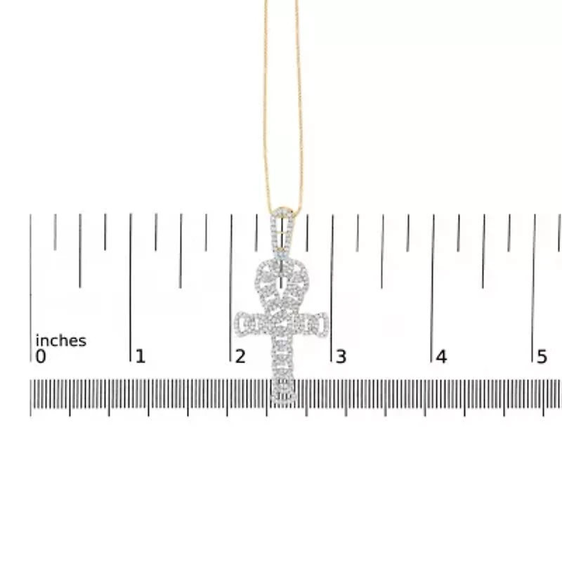 10K Yellow Gold 1.00 Cttw Ankh Cross Pendant -18" Inches