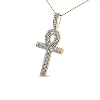 10K Yellow Gold 1 7/8 Cttw Diamond Ankh Cross Pendant for Men - NO CHAIN