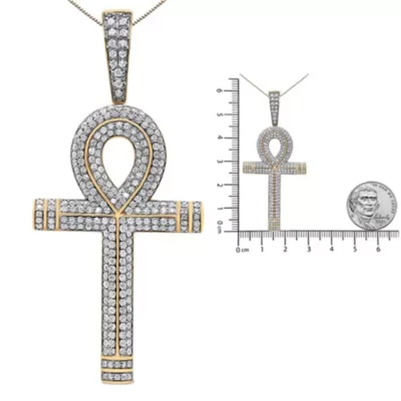 10K Yellow Gold 1 7/8 Cttw Diamond Ankh Cross Pendant for Men - NO CHAIN