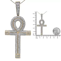 10K Yellow Gold 1 7/8 Cttw Diamond Ankh Cross Pendant for Men - NO CHAIN